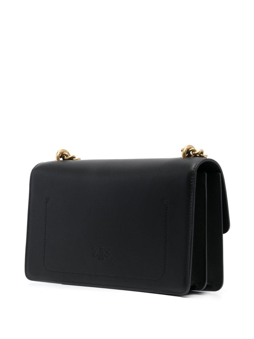 Pinko Structured Black Shoulder Bag With Distinctive Gold-Tone Clasp