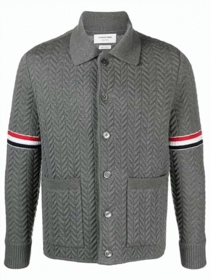 Stone Island Textured Knit Cardigan With Button-Up Front