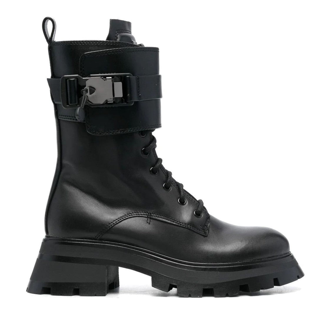 Dkny Black Sava Combat Lace-Up Metallic Accents Leather Ankle Boots