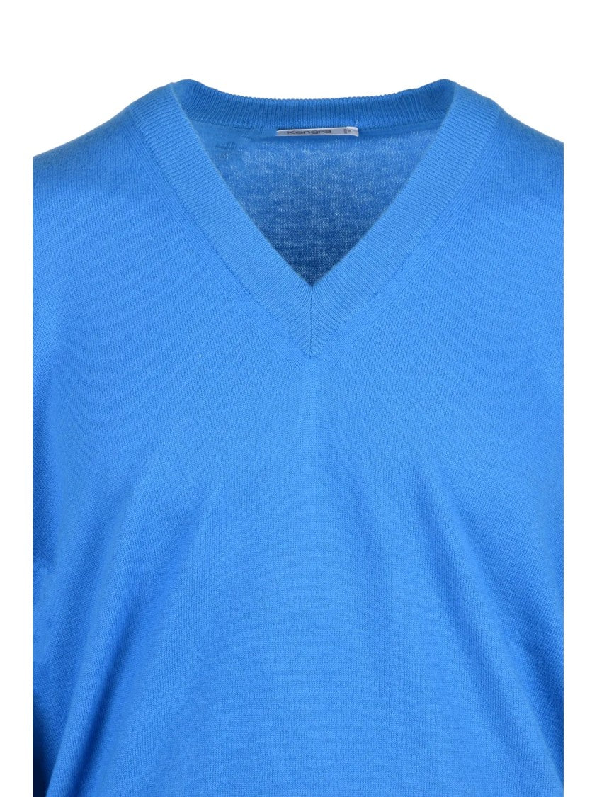 Kangra Extrafine Merino Wool V-Neck Pullover In Light Blue