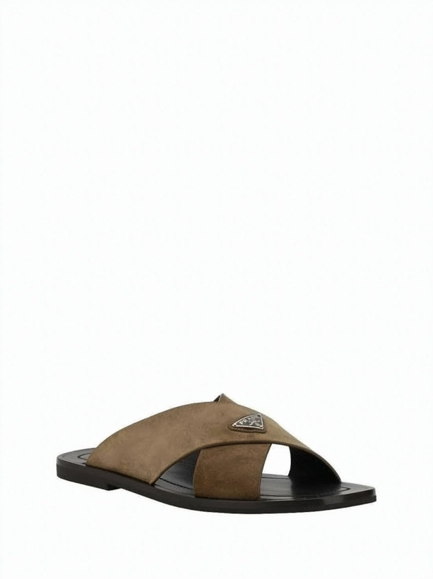 Prada Soft Calf Leather Mule With Crossed Straps