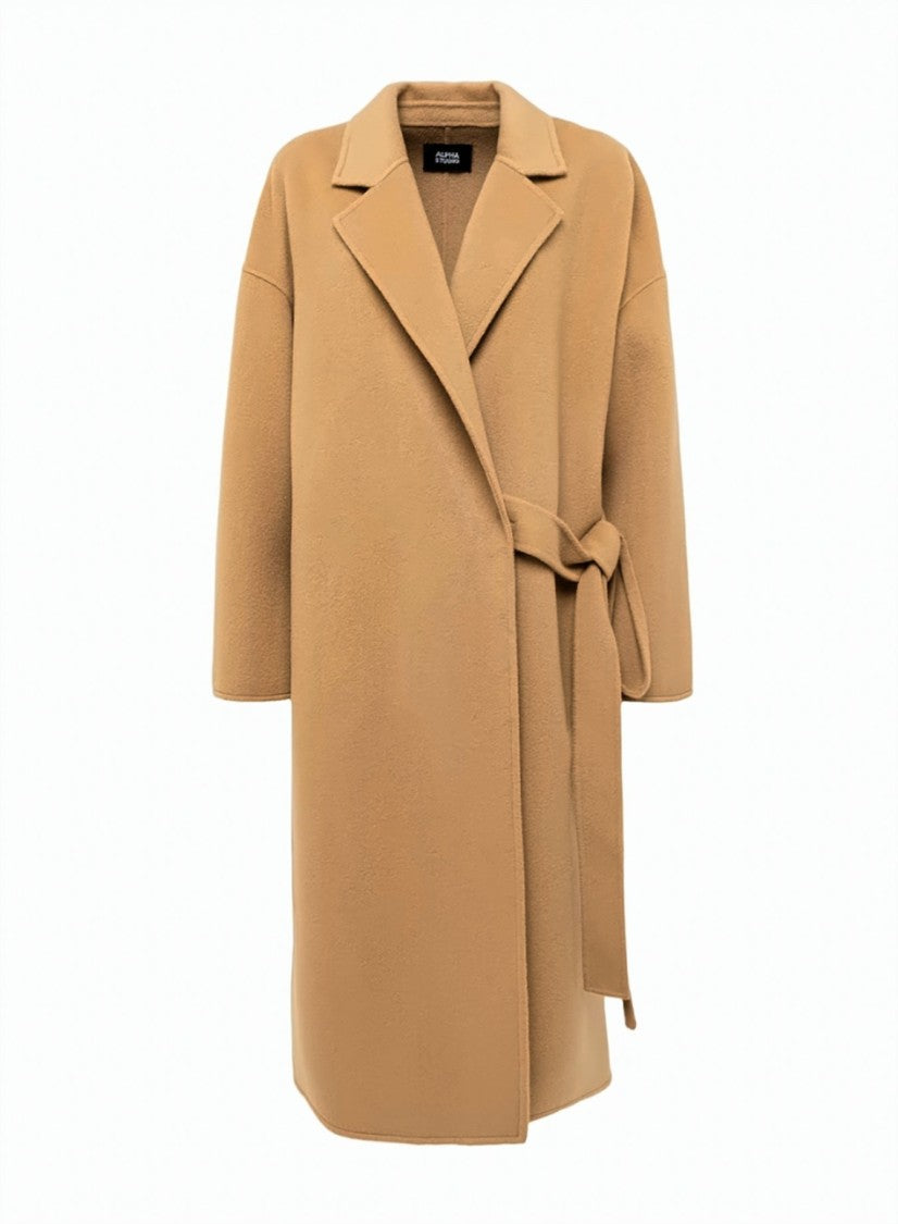 Alpha Studio Double-Breasted Wrap Wool Belted Coat