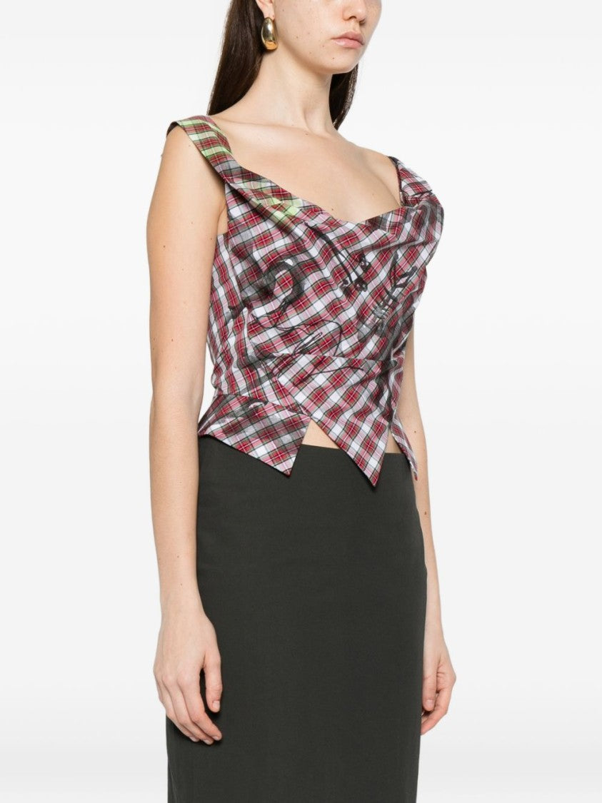 Vivienne Westwood Red Plaid Asymmetric Top