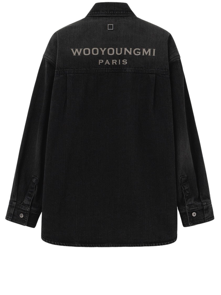 Wooyoungmi Textured Cotton Shirt With Logo Details And Dual Patch Pockets