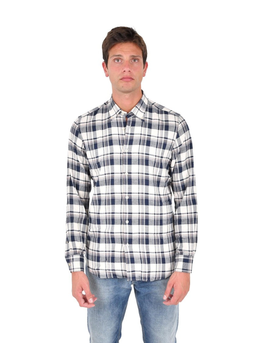 Boglioli Blue And White Check Pattern Long-Sleeved Shirt