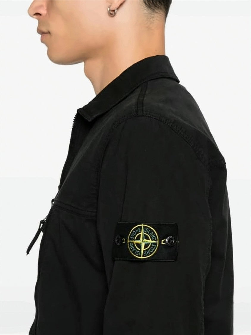 Stone Island Black Zip-Up Jacket With Classic Collar