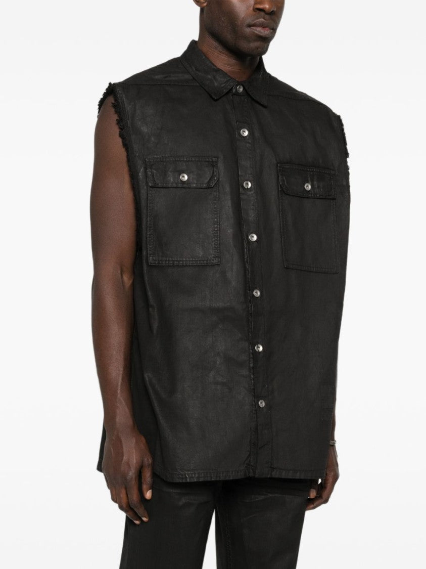 Drkshdw Sleeveless Black Vest With Button Fastening And Fringed Detail