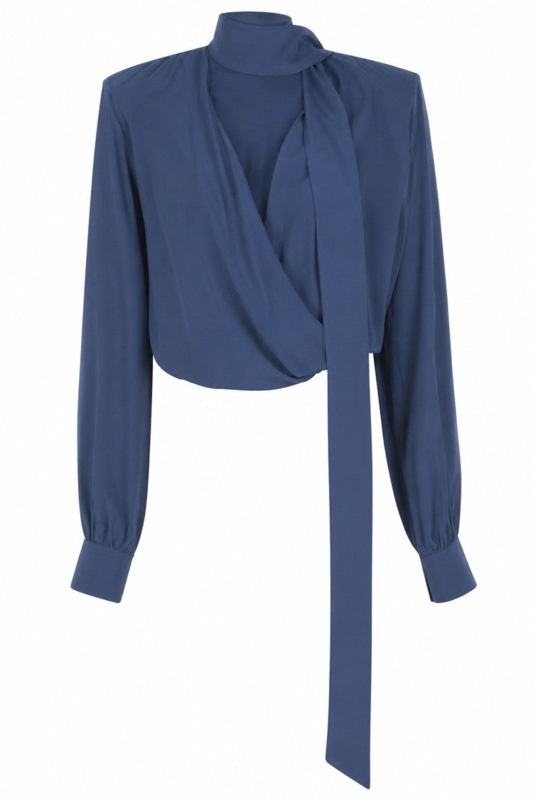 Federica Tosi Avio Crossed Scarf-Neck Acetate-Blend Blouse