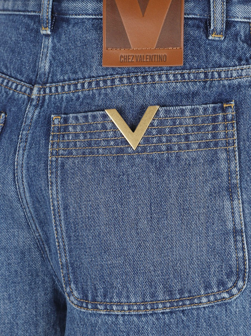 Valentino Garavani High-Waisted Denim Shorts With Metallic Accents