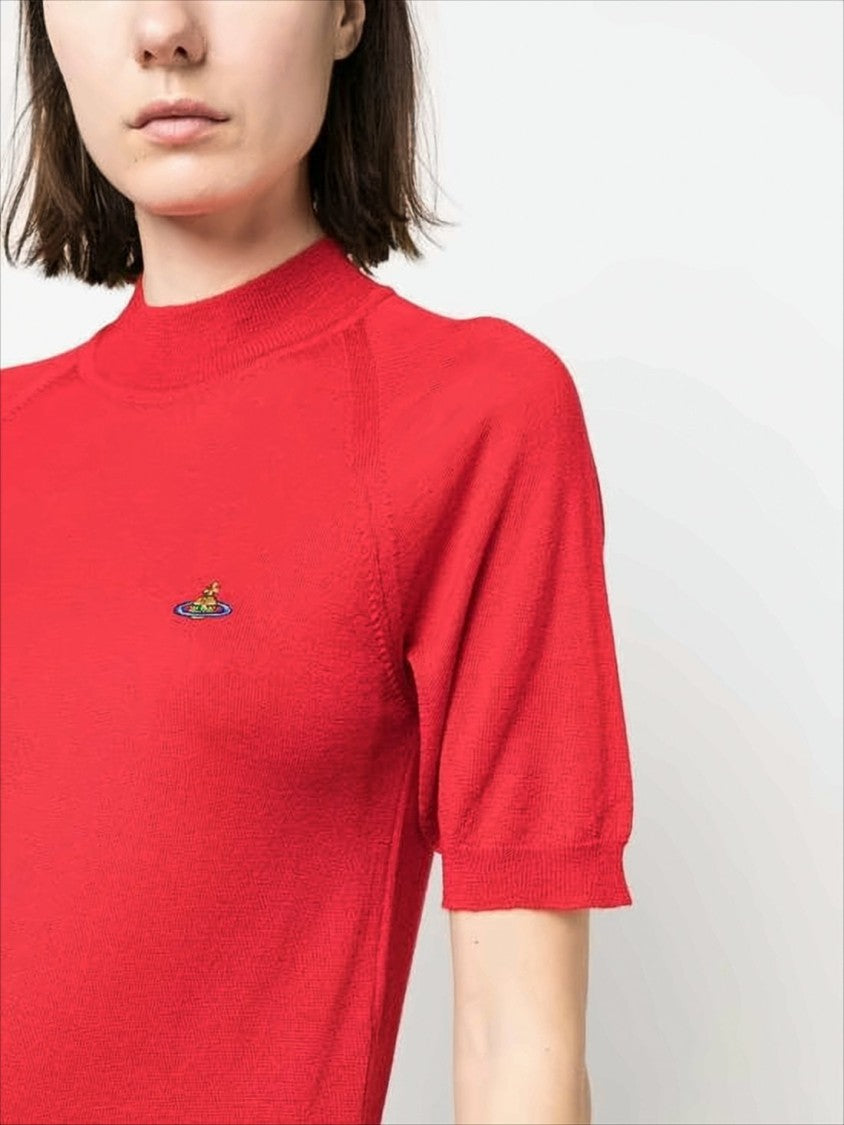 Vivienne Westwood Fitted Red Knit Sweater With High Neckline