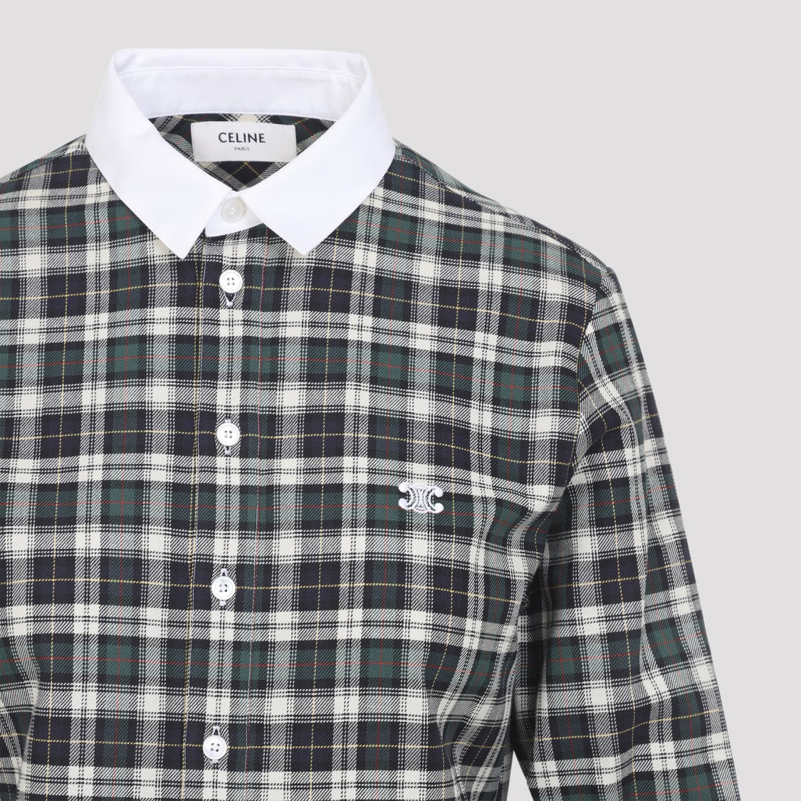 Celine Checkered Cotton Shirt With Contrasting White Details