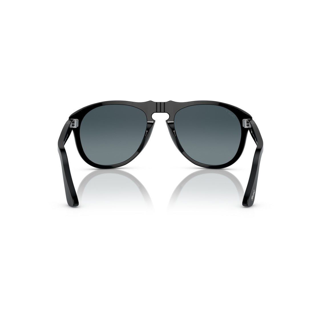 Persol 0Po0649 Glossy Black Aviator Sunglasses With Silver Accents