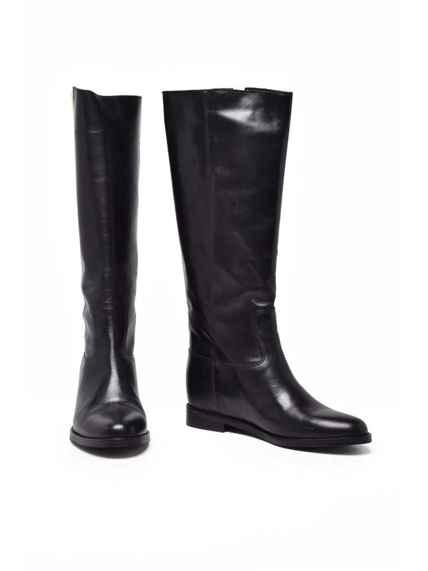 Gisel Moire Black Leather Boots