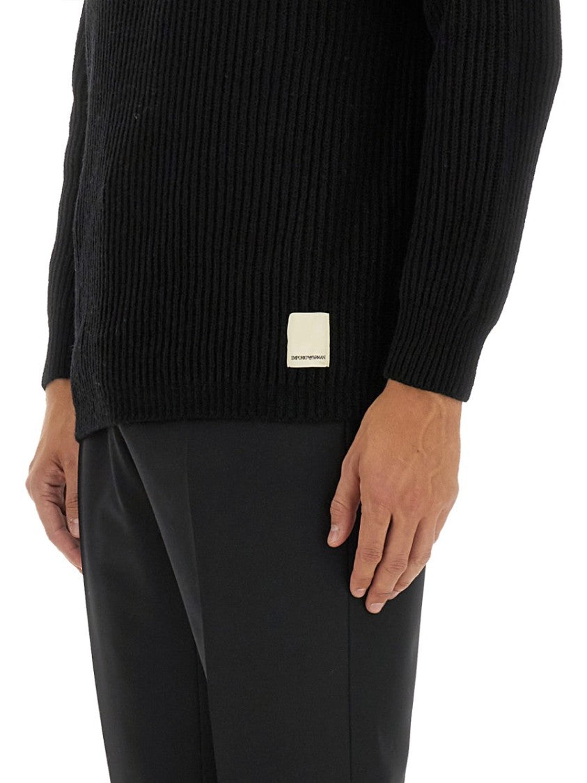 Emporio Armani Ribbed Wool Jersey With Classic Collar