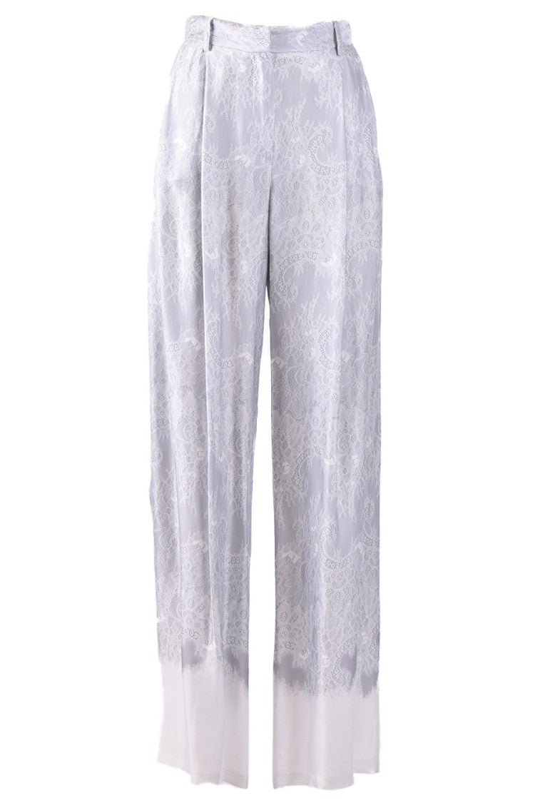 Ermanno Grey Viscose Lace-Jacquard Wide-Leg Trousers