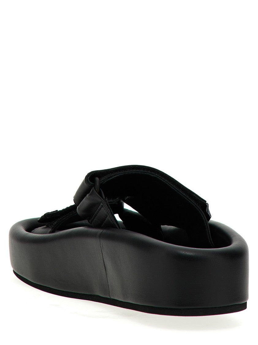 Mm6 By Maison Margiela Adjustable Black Leather Sandals With Rubber Sole