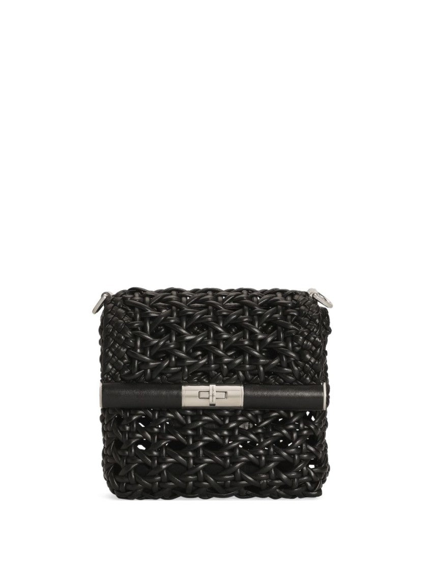 Dolce & Gabbana Woven Design Black Bag With Twist-Lock Closure And Adjustable Strap