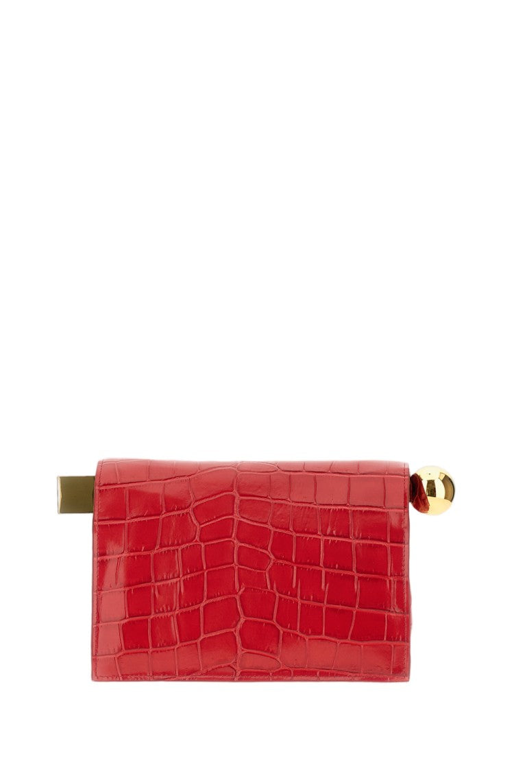 Jacquemus Red La Pochette Rond Carre Crocodile-Embossed Leather Clutch