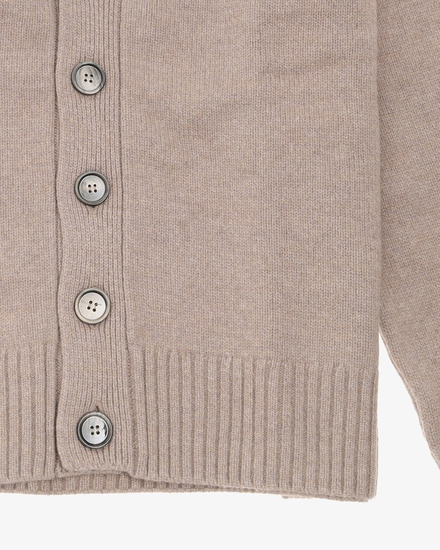 Ami Beige Wool-Cashmere Cardigan With Elbow Patches