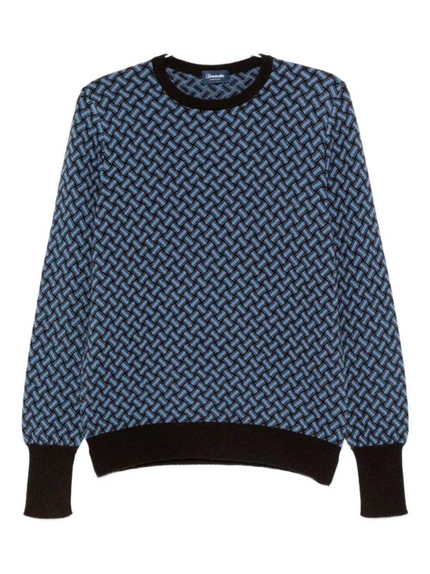 Drumohr Herringbone Cashmere Long Sleeve Crew-Neck Sweater