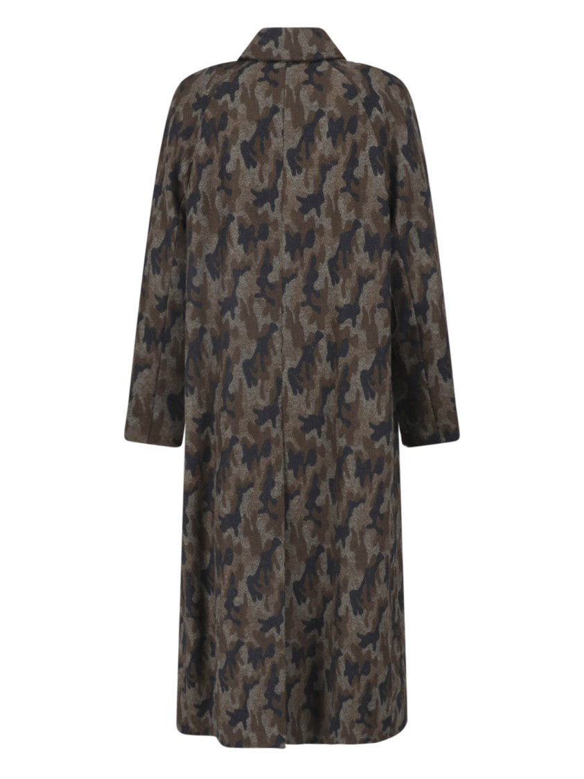 Lardini Multicolor Wool Camouflage Belted Coat