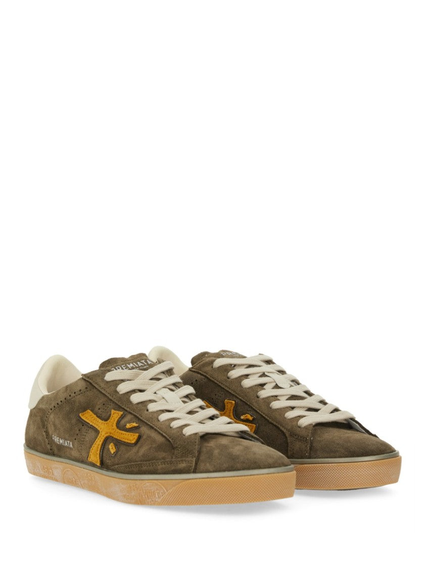 Premiata Low-Top Sneakers In Soft Olive Calf Leather