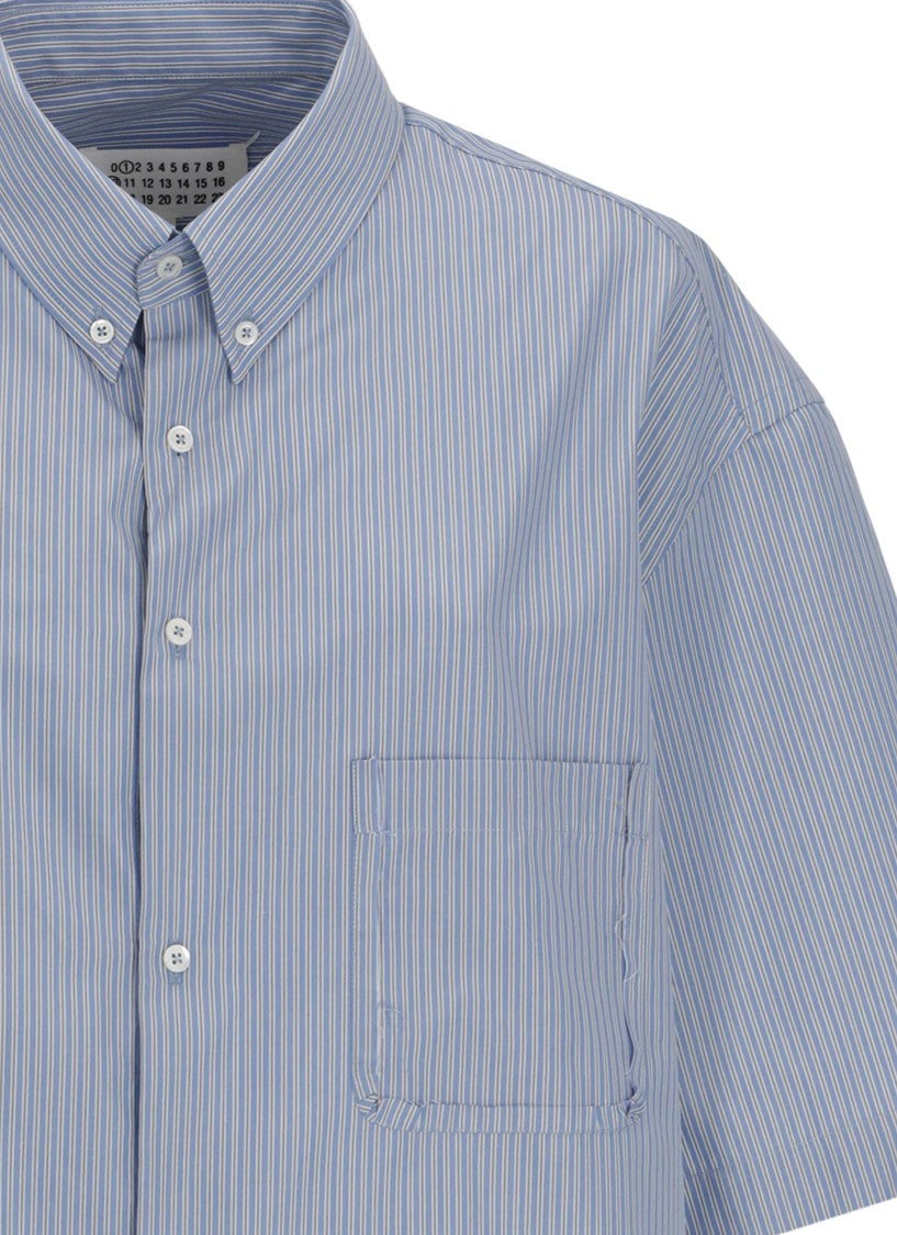 Maison Margiela Striped Short Sleeve Cotton Shirt
