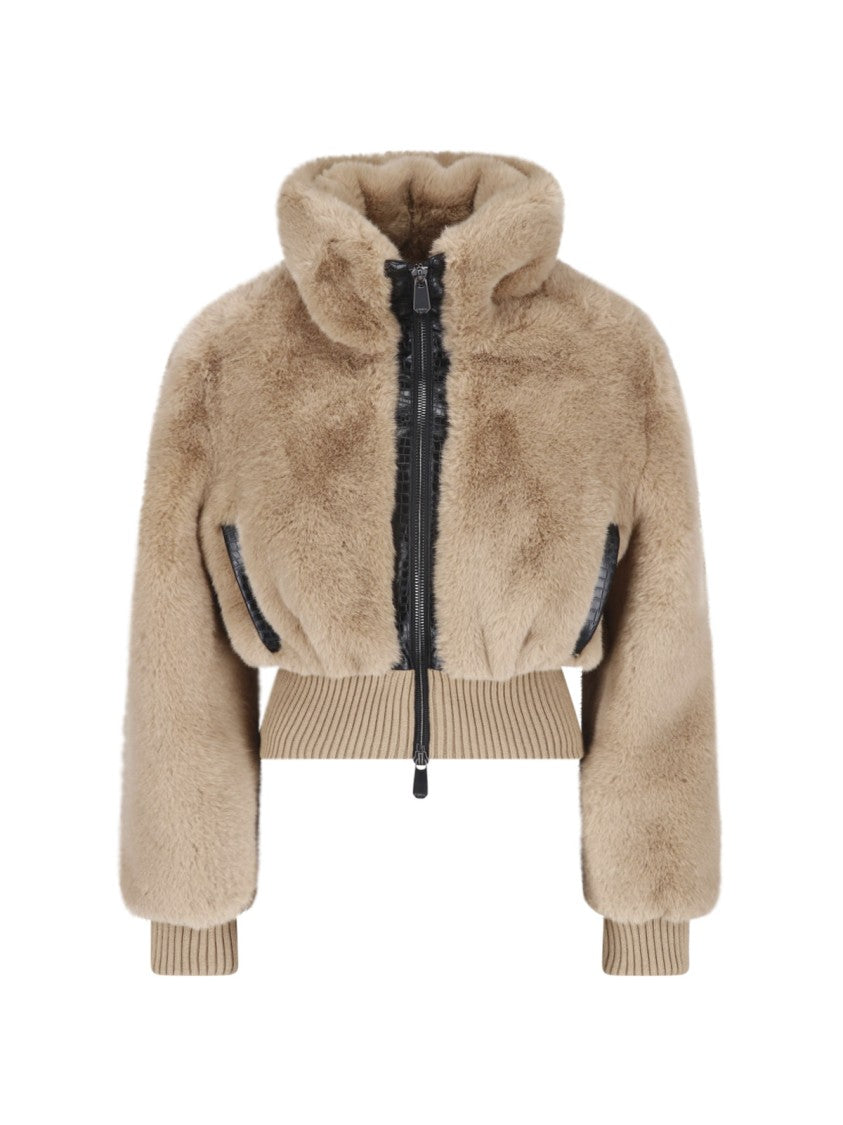 Pinko Brown Faux Fur Bagels Bomber Jacket