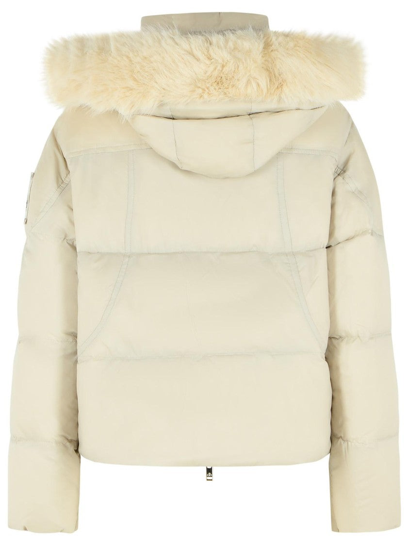 Moose Knuckles Ivory Nylon Bomber Jacket With Removable Hood
