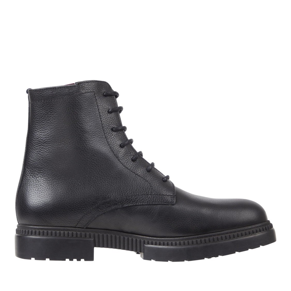 Tommy Hilfiger Black Leather Lace-Up Striped Boots