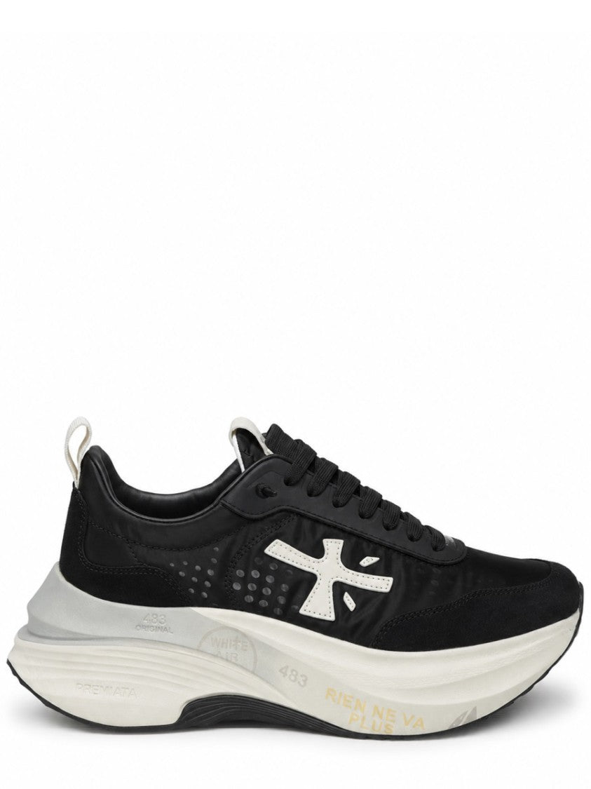 Premiata Cushioned Black Sneakers With Textured Outsole And Contrasting Logo