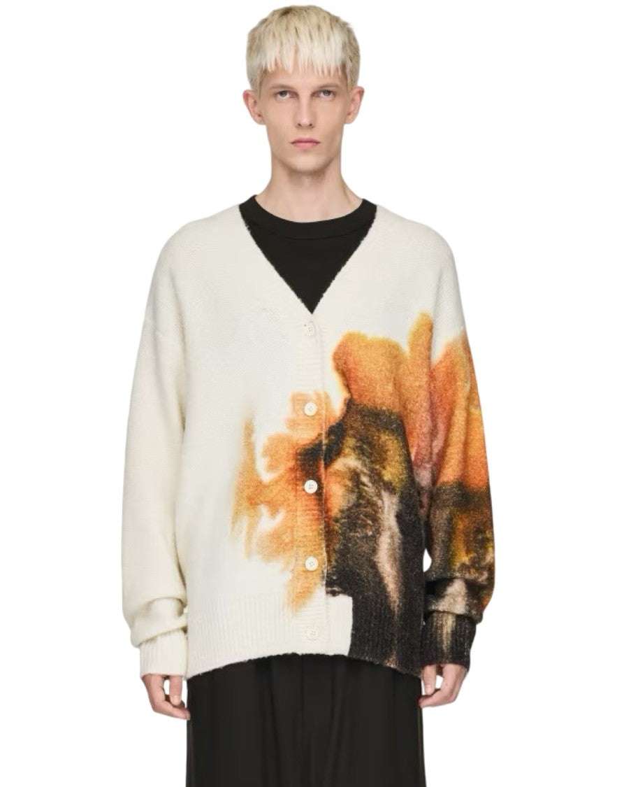 Y-3 Cream Knit Graphic Cardigan