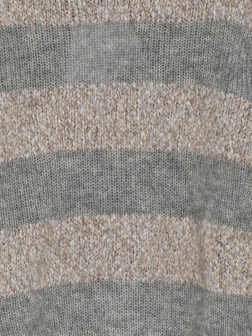 Amaranto Chunky Knit Gray Sweater With Horizontal Stripes