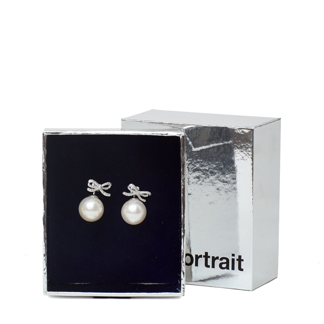 Self-Portrait Silver-Plated Brass Crystal Bow Pearl Drop Earrings