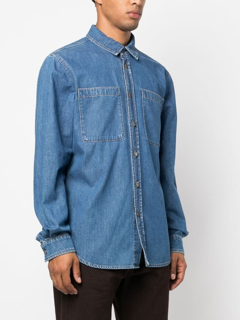 Moschino Teddy Bear Motif Indigo Denim Shirt