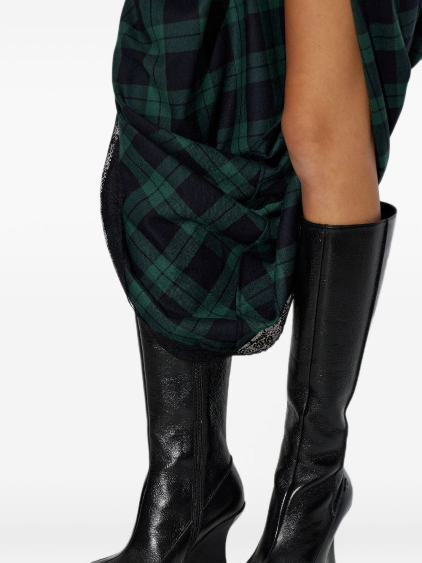 Diesel Black Glossy Sculptural Wedge Heel Silk-Nylon Blend Boots
