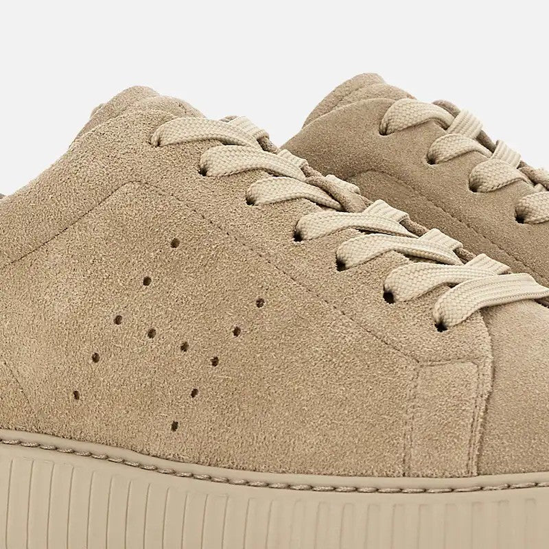 Hogan Beige Monochromatic Ribbed Sole Suede Low-Top Sneakers