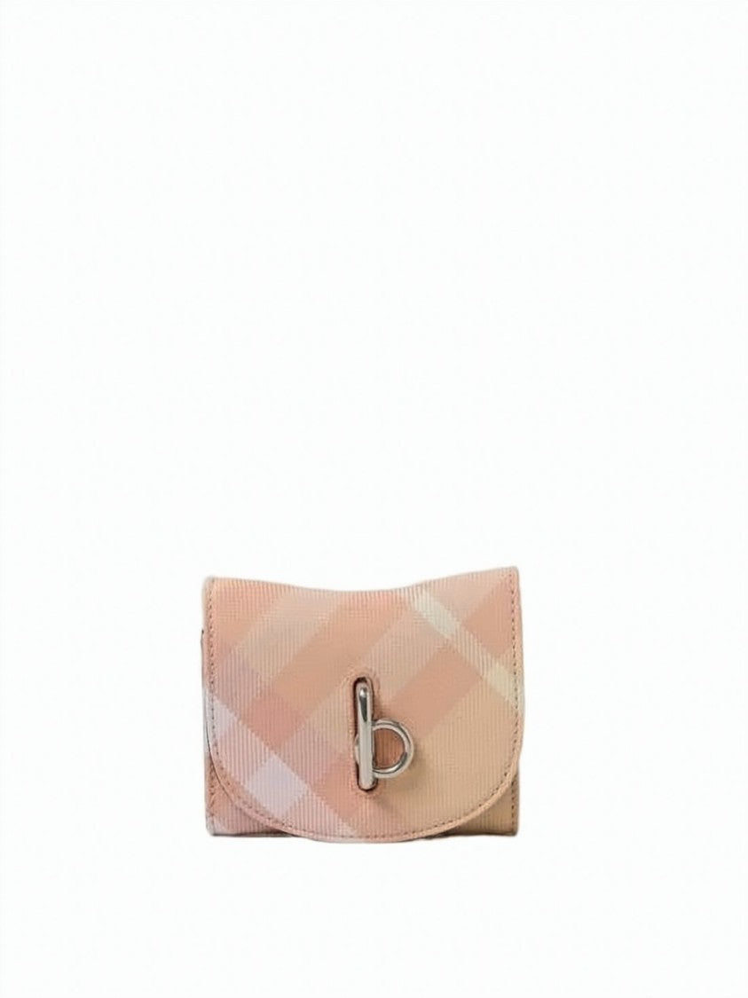 Burberry Textured Plaid Compact Wallet With Lamb Leather Interior