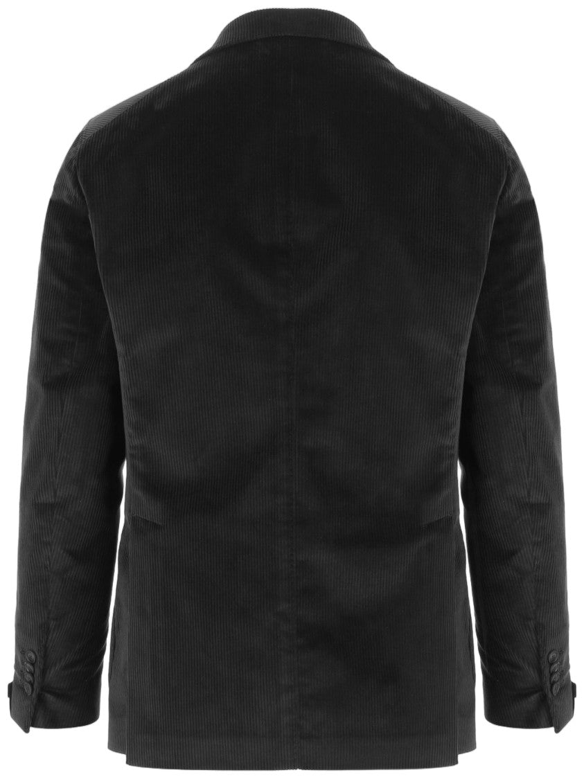 Tagliatore Ribbed Stretch Cotton Jacket With Classic Lapels