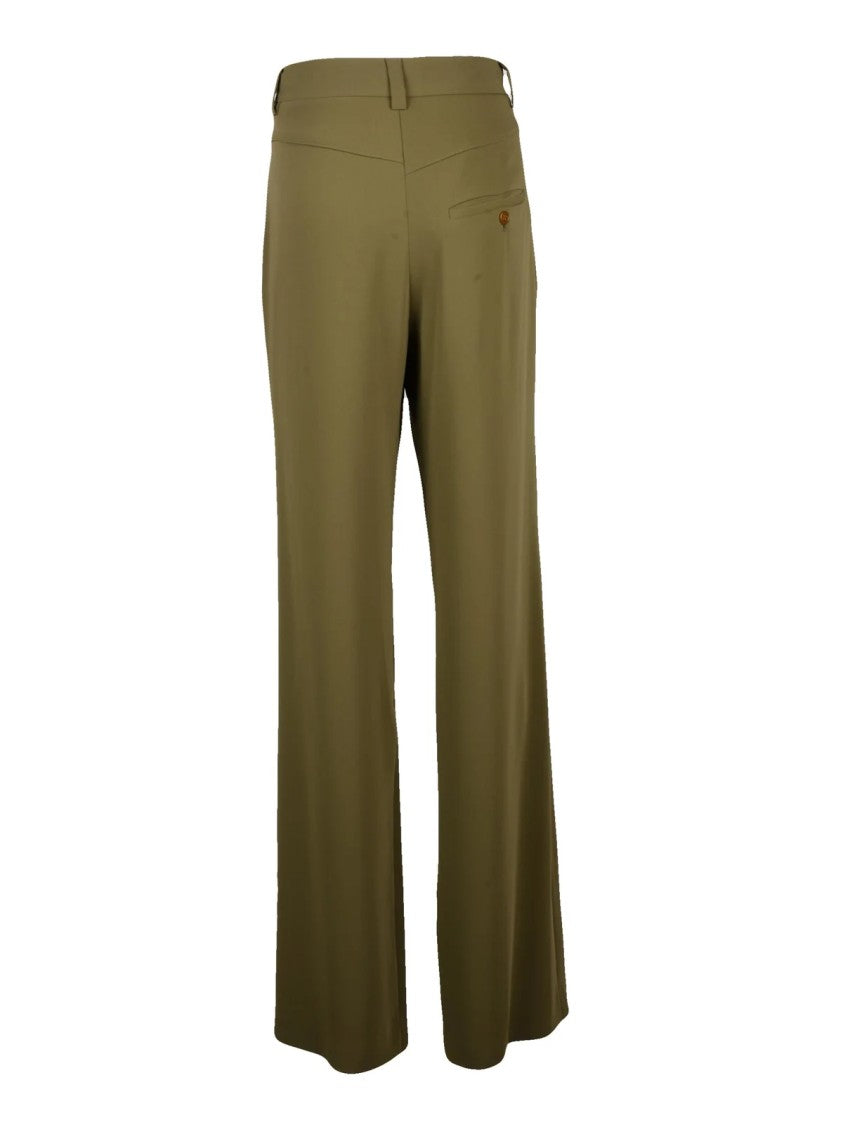 Vivienne Westwood Olive Green Wide-Leg Ray Trousers With High Waist And Zip Closure