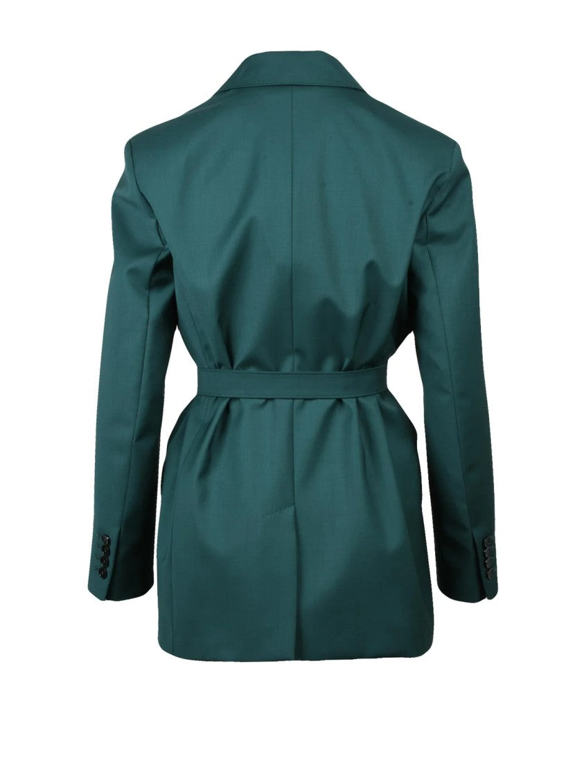 Max Mara Green Virgin Wool Belted Jacket