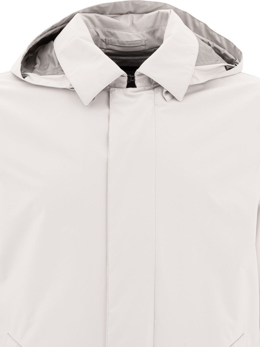 Herno Grey Coat With Hood And Zip Closure