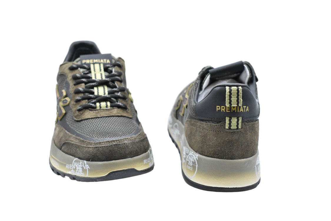 Premiata Olive Green Suede And Mesh Low-Top Sneakers