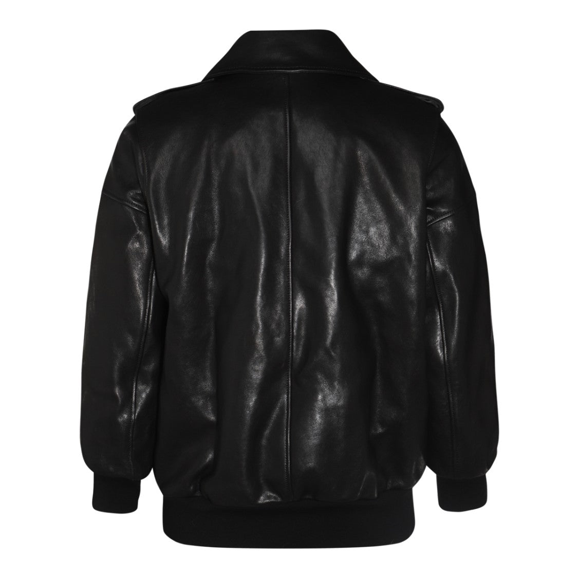 Alexander Mcqueen Black Leather Ribbed Cuffs Jacket