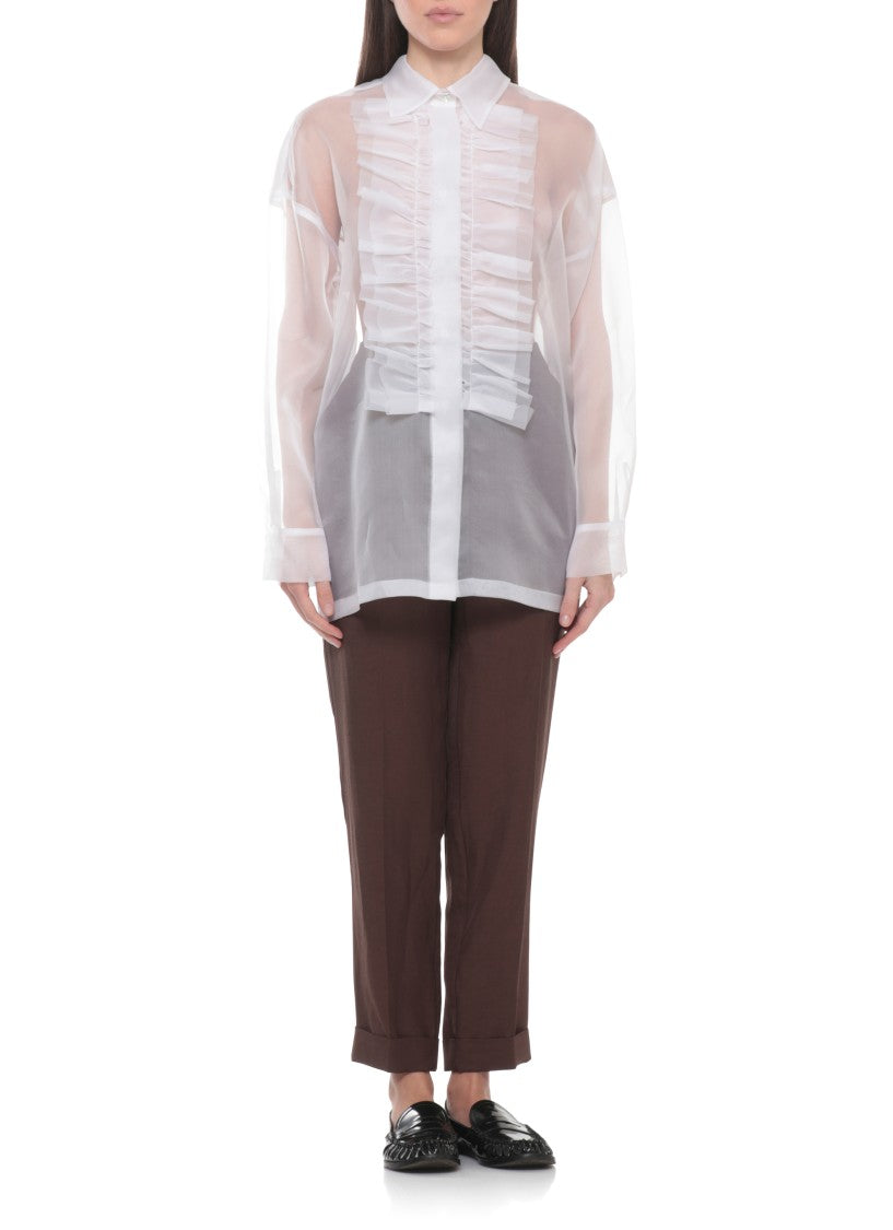 Parosh White Shake Draped Silk Shirt