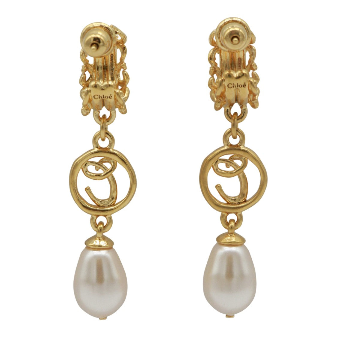 Chloé Gold-Tone Clip-On Earrings With Pearl Drops