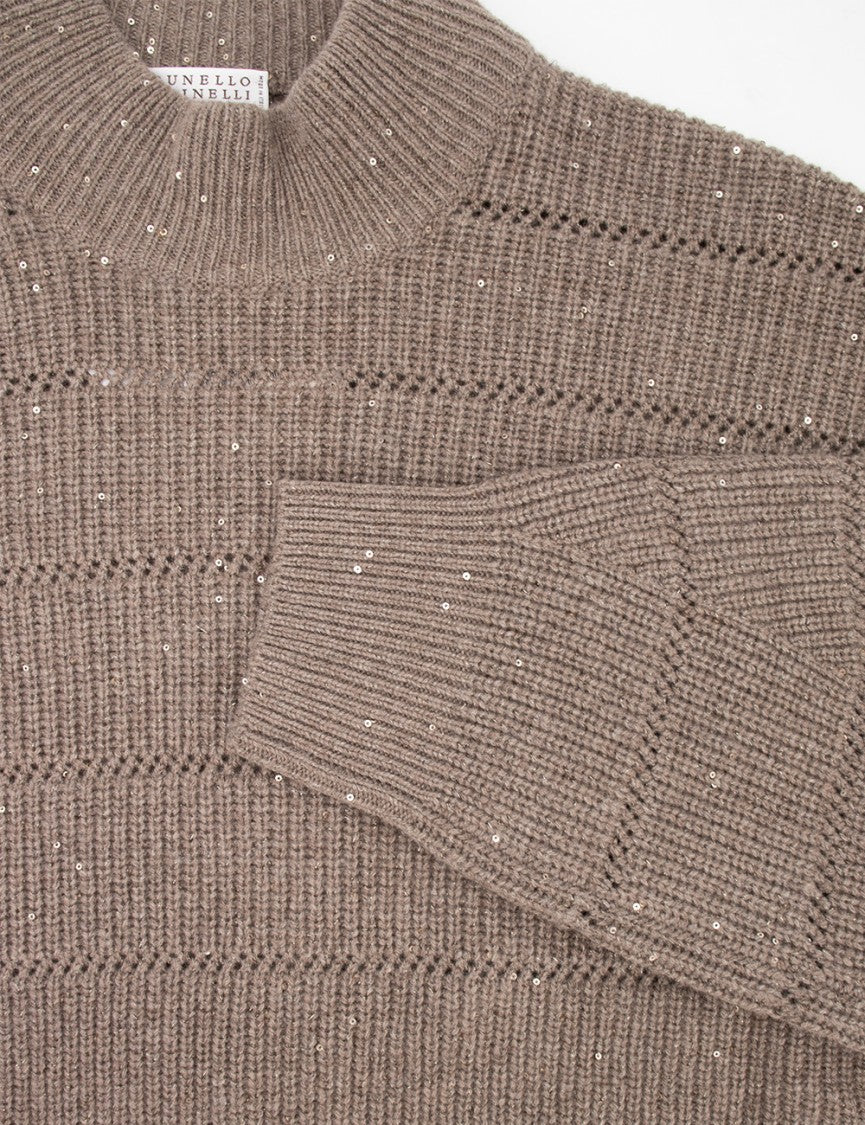 Brunello Cucinelli Cropped Turtleneck Sweater With Ribbed Knit