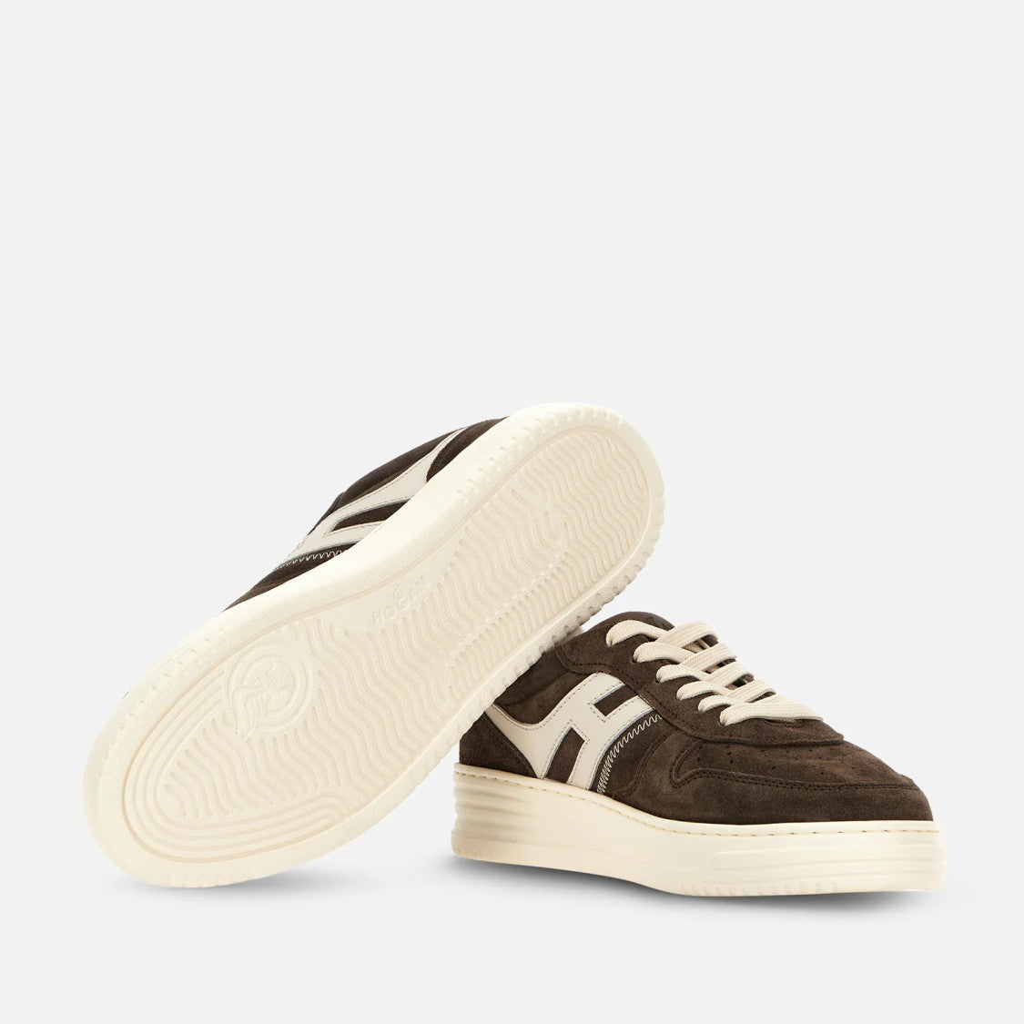 Hogan Lace-Up Brown Calfskin Shoes With Suede