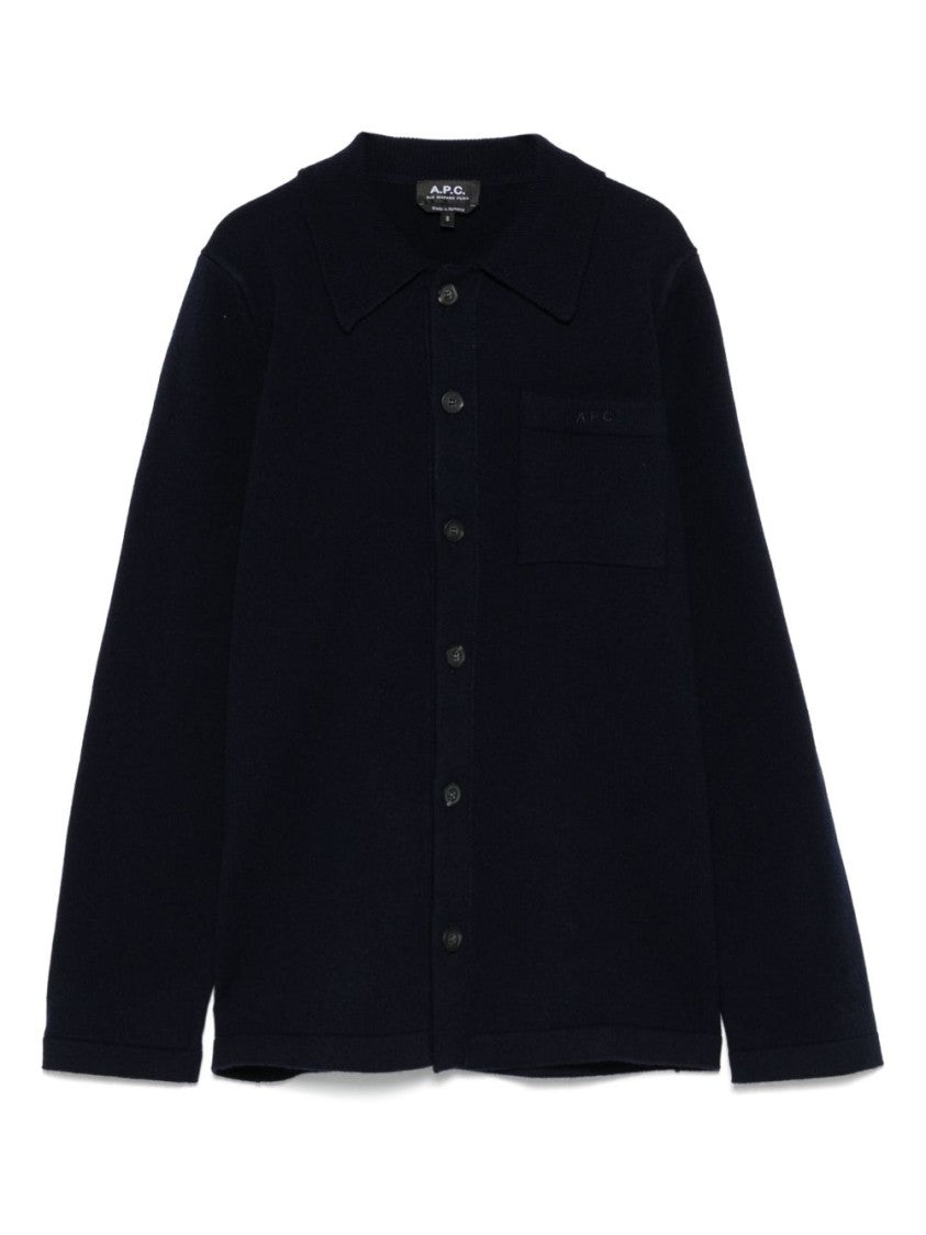 A.P.C. Midnight Blue Wool Shirt With Chest Pocket