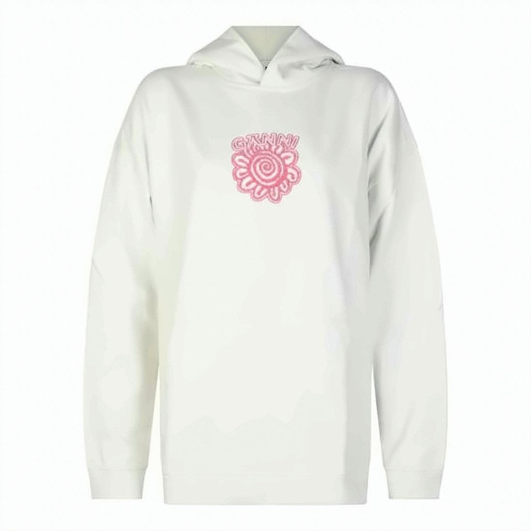 Ganni Relaxed Fit Hoodie With Embroidered Floral Design